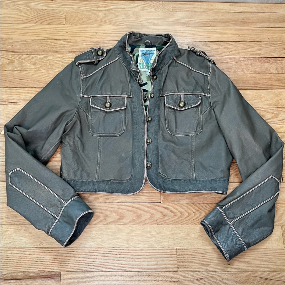 Wilsons Leather Vintage Military Army cropped jacket women's XLarge